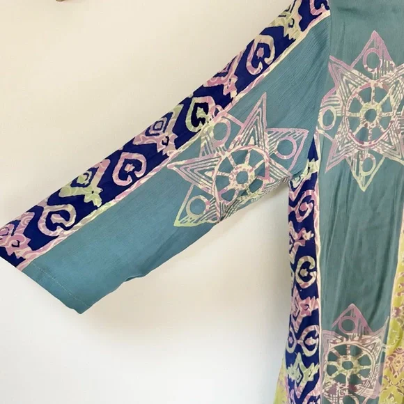 Soft Surroundings Kaleidoscope Handkerchief Tie Front Patchwork Shirt Boho Small - Picture 7 of 11